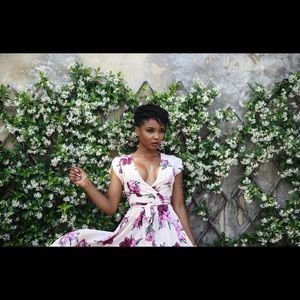 Floral faux wrap dress with tie waist